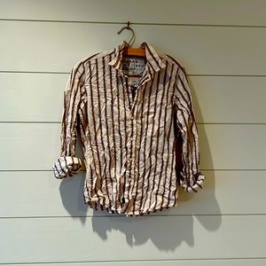 Frank & Eileen 100% Italian Cotton Off White/Tan/ Black Shirt